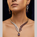 Tanish Art Jewellery Gold Plated Stunning American Diamond Royal Necklace Set