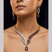 Tanish Art Jewellery Gold Plated Stunning American Diamond Royal Necklace Set