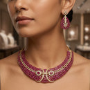 Tanish Art Jewellery Gold Plated Stunning American Diamond Royal Necklace Set