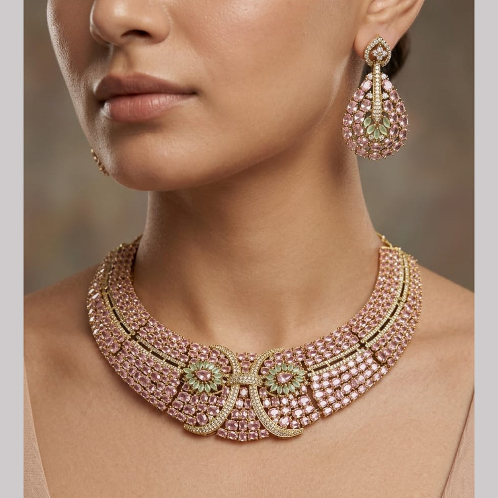 Tanish Art Jewellery Gold Plated Stunning American Diamond Royal Necklace Set