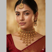 Tanish Art Jewellery Pota Stone And Pearl Choker Necklace Set