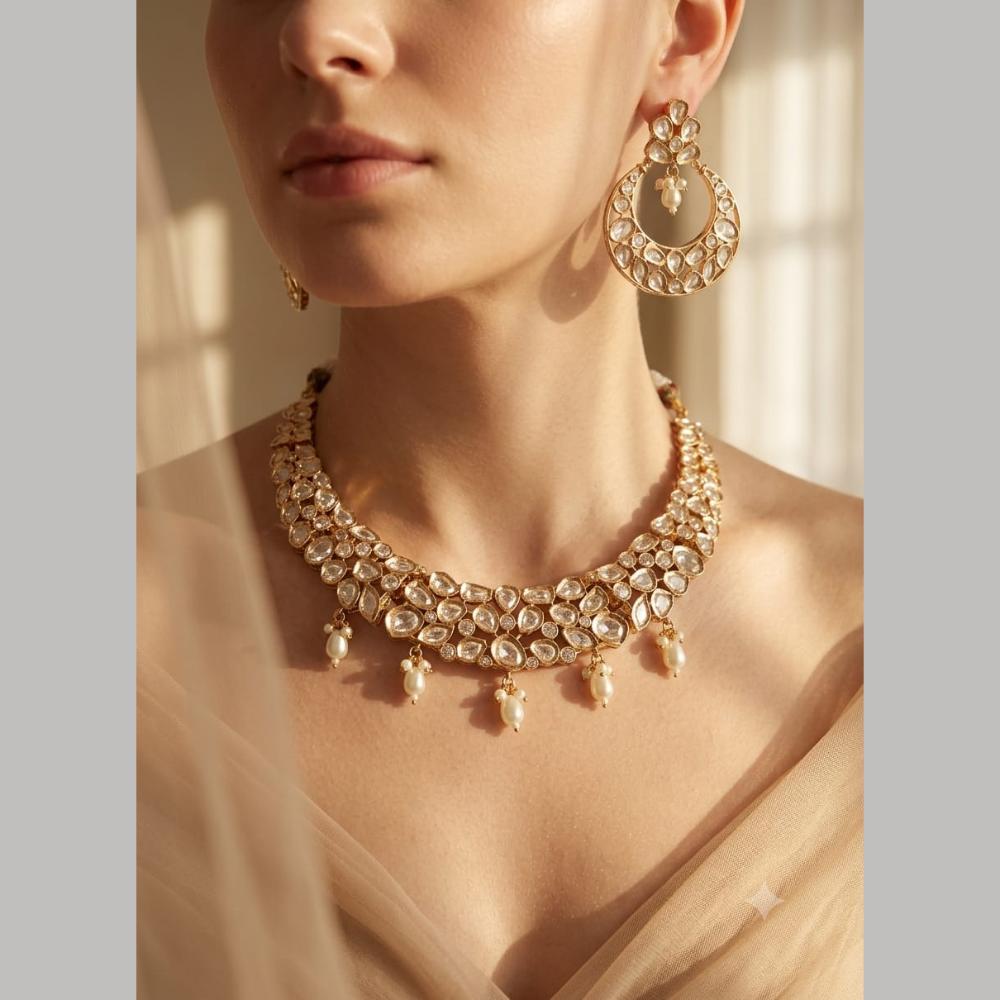 Tanish Art Jewellery Premium Polki Kundan  And Pearl Necklace Set