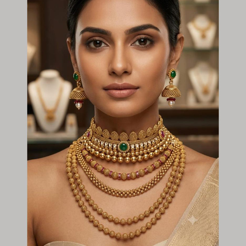 Tanish Art Jewellery Elegant Pota Stone And Pearl Multi  Layer Necklace Set for Women