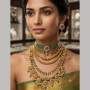 Tanish Art Jewellery Elegant Pota Stone And Pearl Multi  Layer Necklace Set for Women