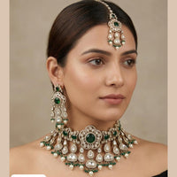 Tanish Art Jewellery Grand Pota Stone And Pearl Choker Necklace Set