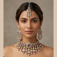 Tanish Art Jewellery Grand Pota Stone And Pearl Choker Necklace Set