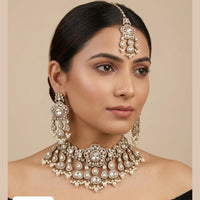 Tanish Art Jewellery Grand Pota Stone And Pearl Choker Necklace Set