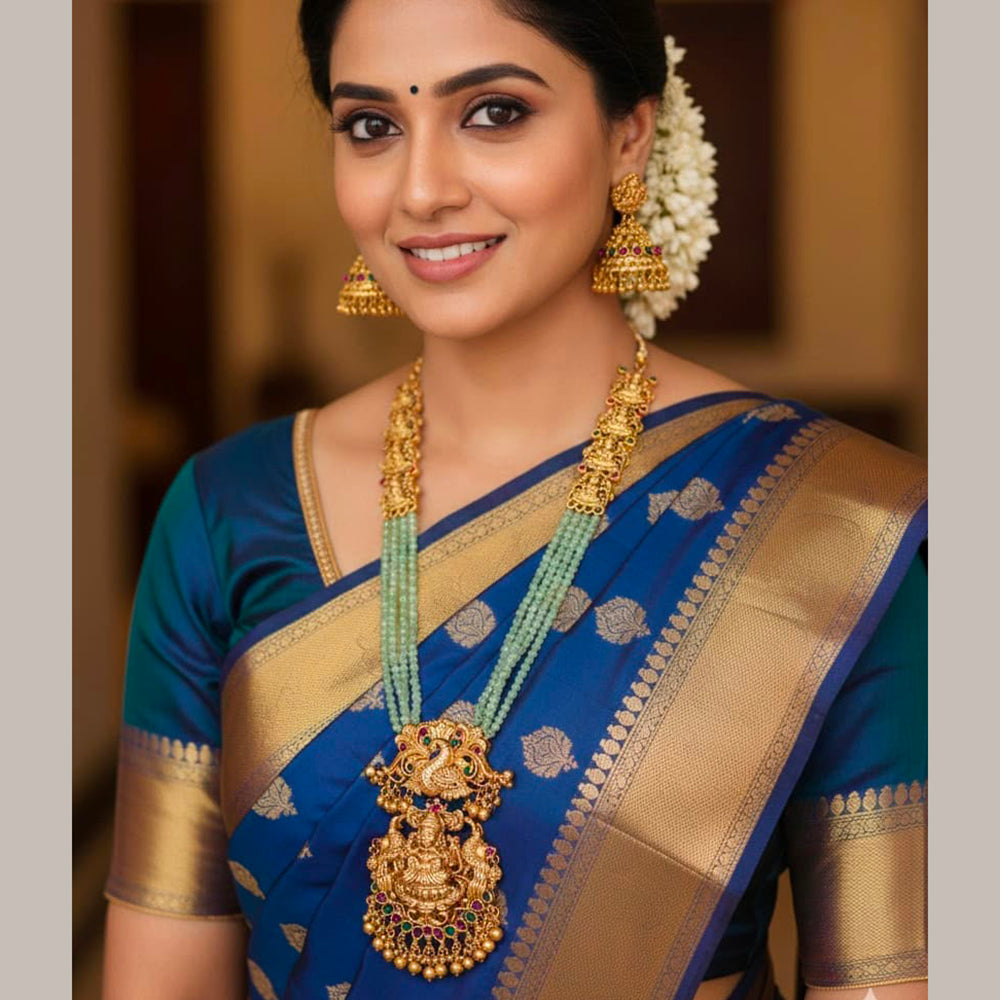Tanish Art Jewellery Traditional Pota Stone And Pearl Temple Long Necklace Set 