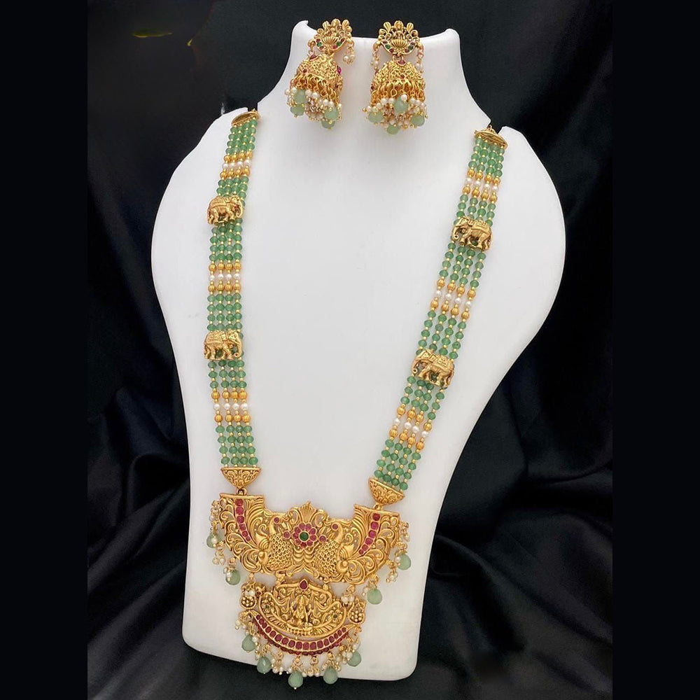 Tanish Art Jewellery Traditional Pota Stone And Pearl Temple Long Necklace Set 
