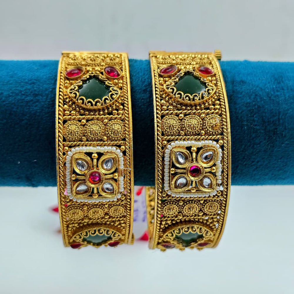 Tanish Art Jewellery Traditional Pota Stone And Pearl Openable Bangles Set