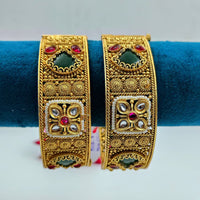 Tanish Art Jewellery Traditional Pota Stone And Pearl Openable Bangles Set