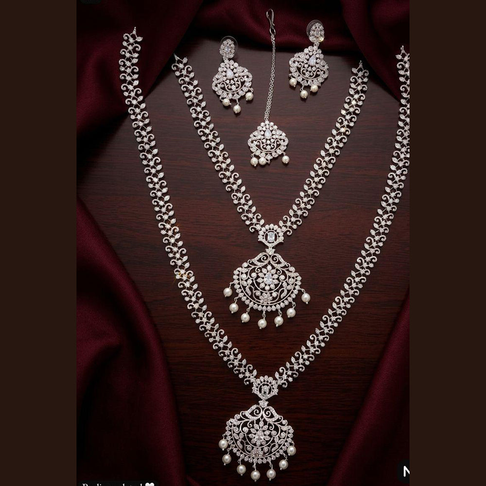 Tanish Art Jewellery Royal American Daimond Stone Double Necklace Set