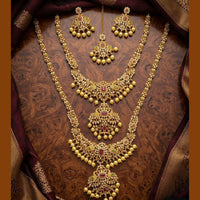 Tanish Art Jewellery Royal Pota Stone And Pearl Double Necklace Set