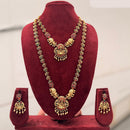 Tanish Art Jewellery Premium Pota Stone And Pearl Double Necklace Set With Earrings
