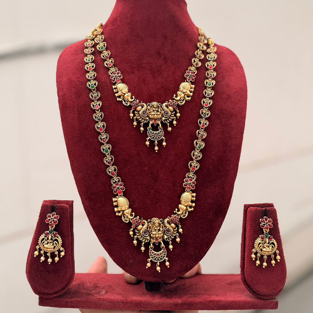 Tanish Art Jewellery Premium Pota Stone And Pearl Double Necklace Set With Earrings