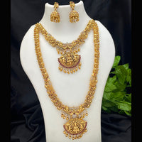 Tanish Art Jewellery Premium Pota Stone And Pearl Double Necklace Set With Earrings