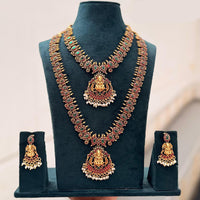 Tanish Art Jewellery Premium Pota Stone And Pearl Double Necklace Set With Earrings