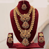 Tanish Art Jewellery Premium Pota Stone And Pearl Double Necklace Set With Earrings