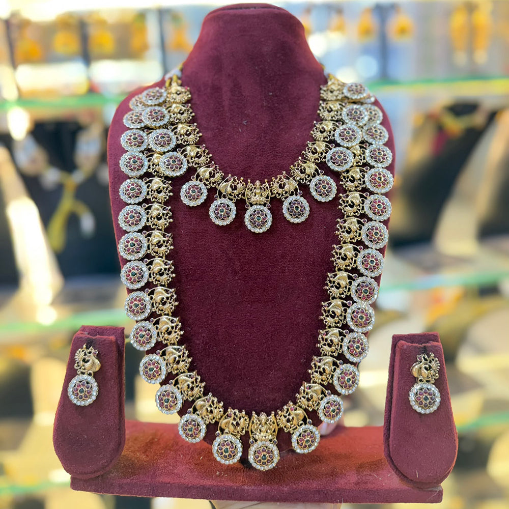 Tanish Art Jewellery Premium Pota Stone Double Necklace Set With Earrings