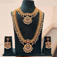 Tanish Art Jewellery Premium Pota Stone And Pearl Double Necklace Set With Earrings