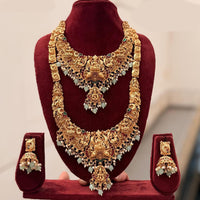 Tanish Art Jewellery Premium Pota Stone And Pearl Double Necklace Set With Earrings