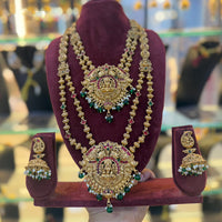 Tanish Art Jewellery Premium Pota Stone And Pearl Double Necklace Set With Earrings