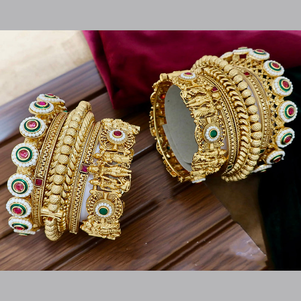 Tanish Art Jewellery Graceful Pota Stone And Pearl Openable Bangles Set