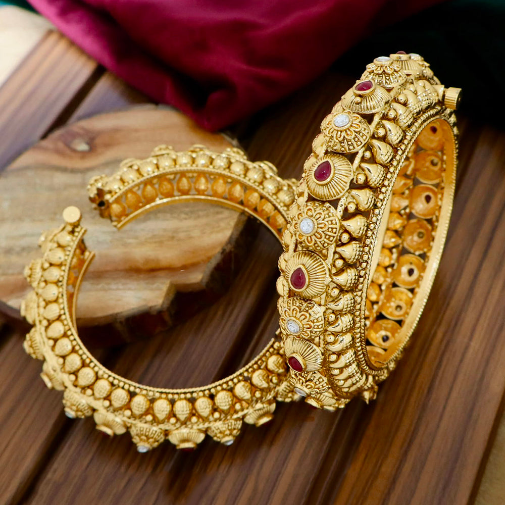 Tanish Art Jewellery Graceful Pota Stone And Pearl Openable Bangles Set