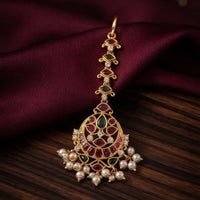 Tanish Art Jewellery Grand Pota Stone And Pearl Maangtikka