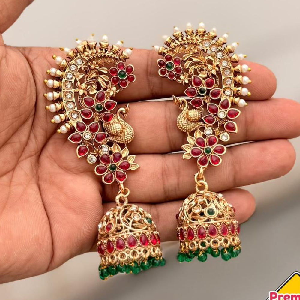 Tanish Art Jewellery Traditional Pota Stone And Pearl Earcuff Jhumki Earrings