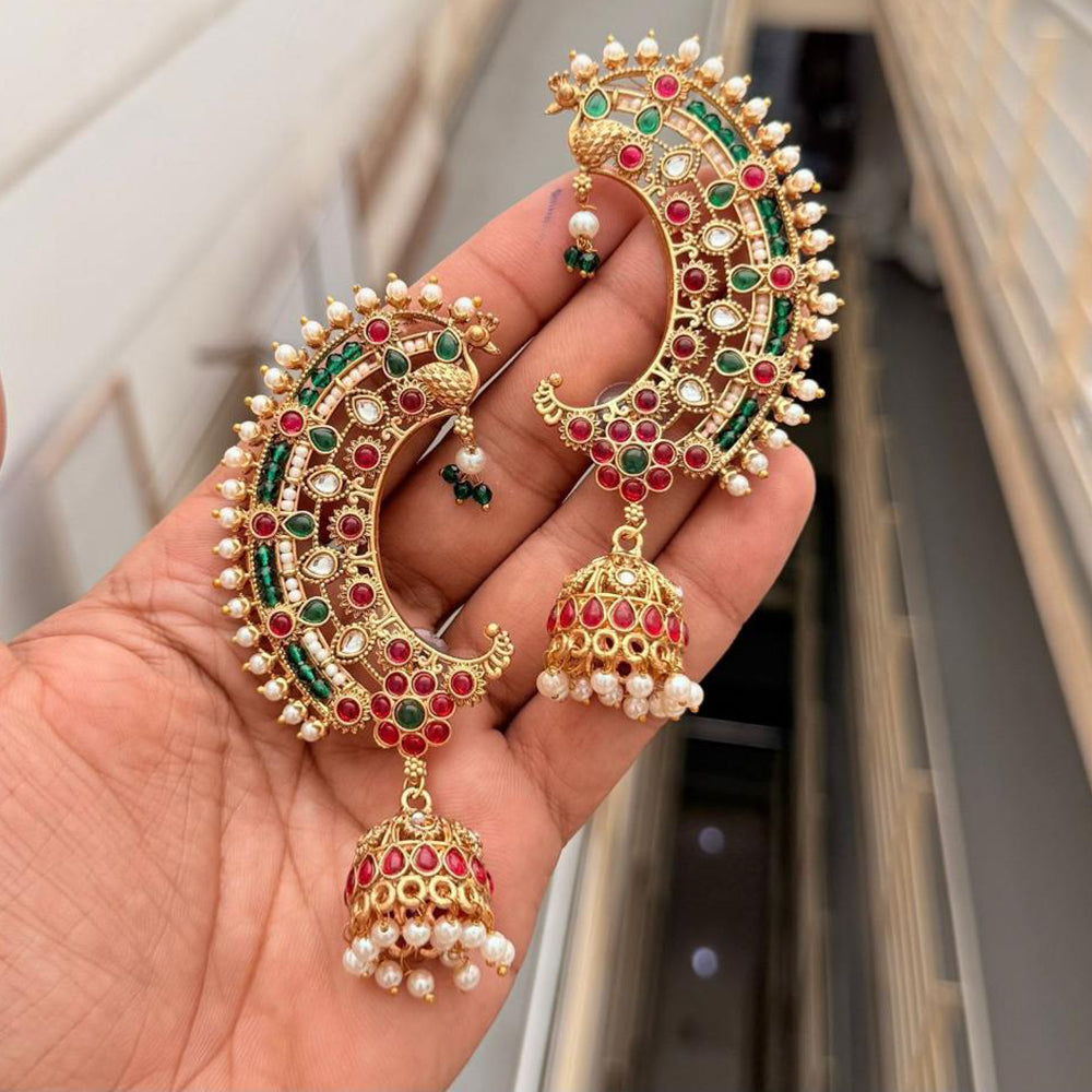Tanish Art Jewellery Traditional Pota Stone And Pearl Earcuff Jhumki Earrings