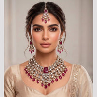 Tanish Art Jewellery Wedding Pota Stone Pearl And Beads Necklace Set for Women
