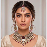 Tanish Art Jewellery Wedding Pota Stone Pearl And Beads Necklace Set for Women