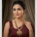 Tanish Art Jewellery Classic Pota Stone Pearl And Beads Long Necklace Set 
