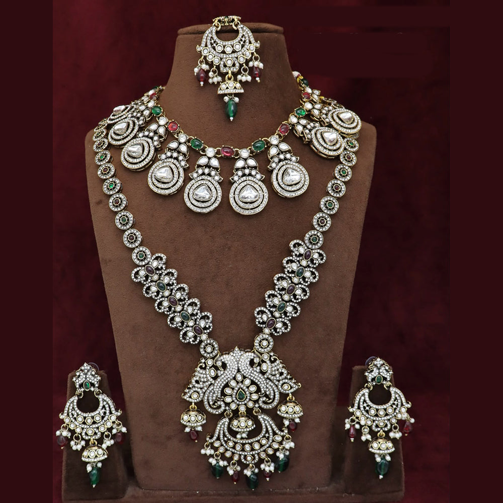 Tanish Art Jewellery Premium Pota Stone Beads And Pearl Double Necklace Set