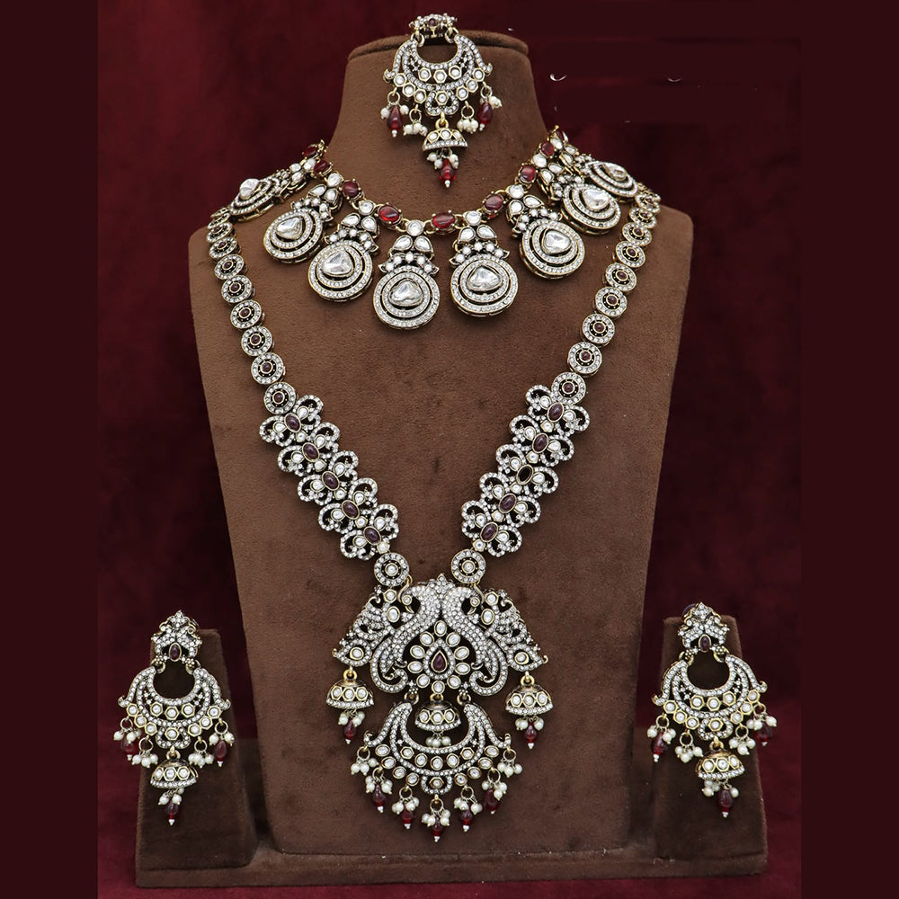 Tanish Art Jewellery Premium Pota Stone Beads And Pearl Double Necklace Set
