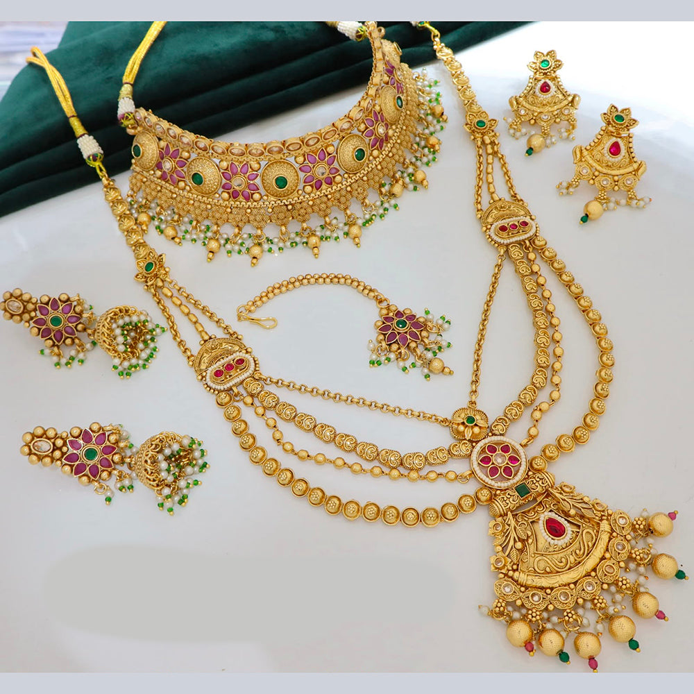 Tanish Art Jewellery Premium Pota Stone Beads And Pearl Double Necklace Set
