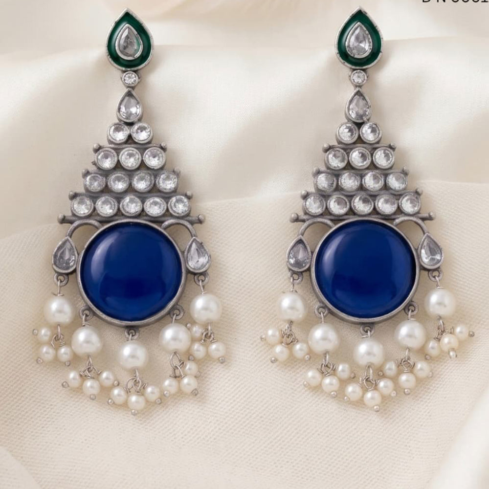 Tanish Art Jewellery Oxidised Plated Pota Stone And Pearl Dangler Earrings