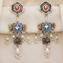 Tanish Art Jewellery 2 Tone Plated Pota Stone And Pearl Dangler Earrings