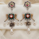 Tanish Art Jewellery 2 Tone Plated Pota Stone And Pearl Dangler Earrings