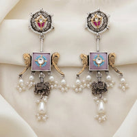 Tanish Art Jewellery 2 Tone Plated Pota Stone And Pearl Dangler Earrings