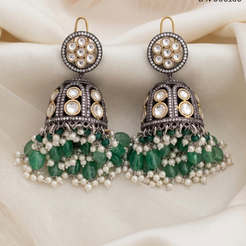 Tanish Art Jewellery Traditional 2 Tone Plated Kundan Stone And Pearl Jhumki Earrings
