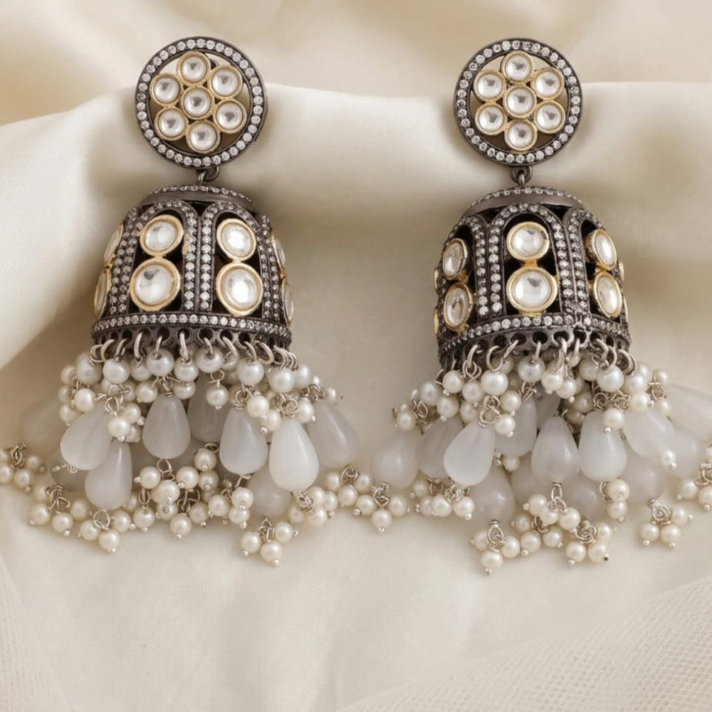 Tanish Art Jewellery Traditional 2 Tone Plated Kundan Stone And Pearl Jhumki Earrings