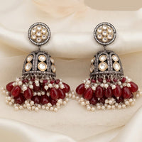 Tanish Art Jewellery Traditional 2 Tone Plated Kundan Stone And Pearl Jhumki Earrings