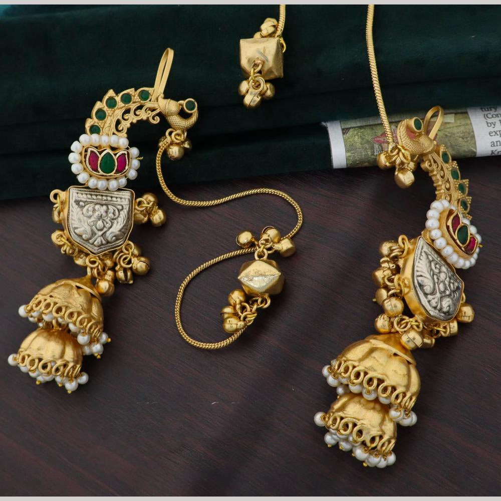 Tanish Art Jewellery Traditional 2 Tone Plated Kundan Stone And Pearl Jhumki Earrings