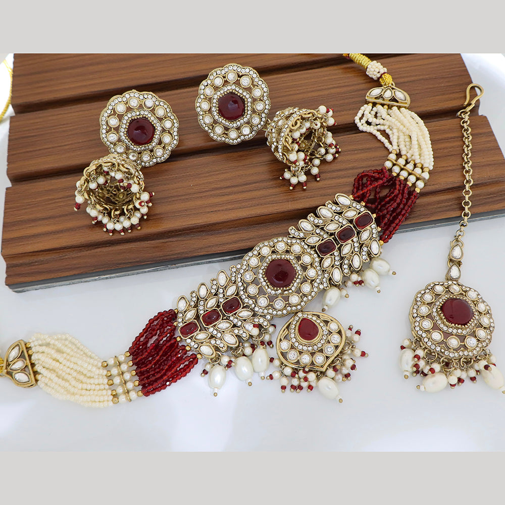 Tanish Art Jewellery Grand Pota Stone And Pearl Choker Necklace Set