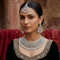 Tanish Art Jewellery Statement Austrian Stone And Pearl Choker Neckalce Set 