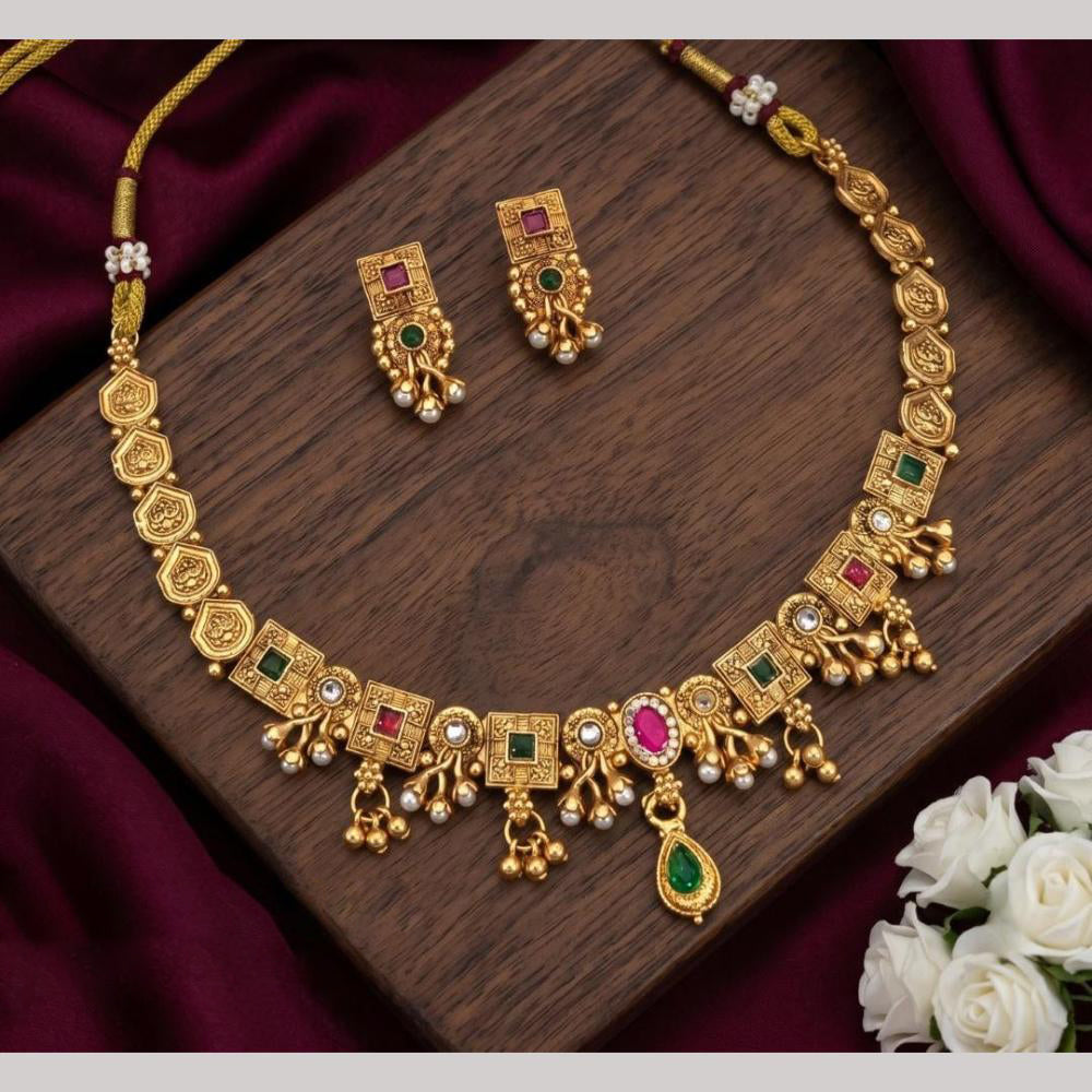 Tanish Art Jewellery Statement Pota Stone And Pearl Neckalce Set