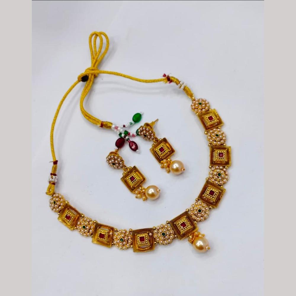 Tanish Art Jewellery Statement Pota Stone And Pearl Neckalce Set