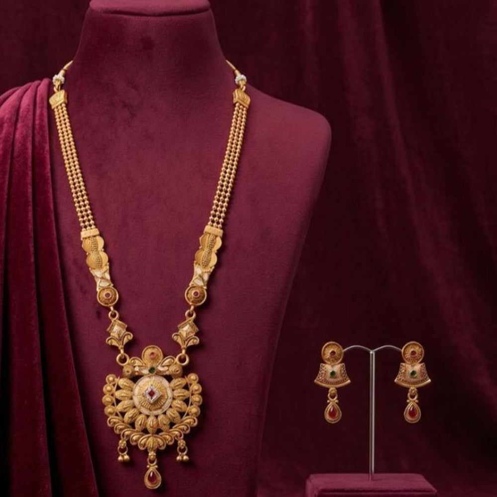 Tanish Art Jewellery Statement Pota Stone And Pearl Meenakari Long Neckalce Set